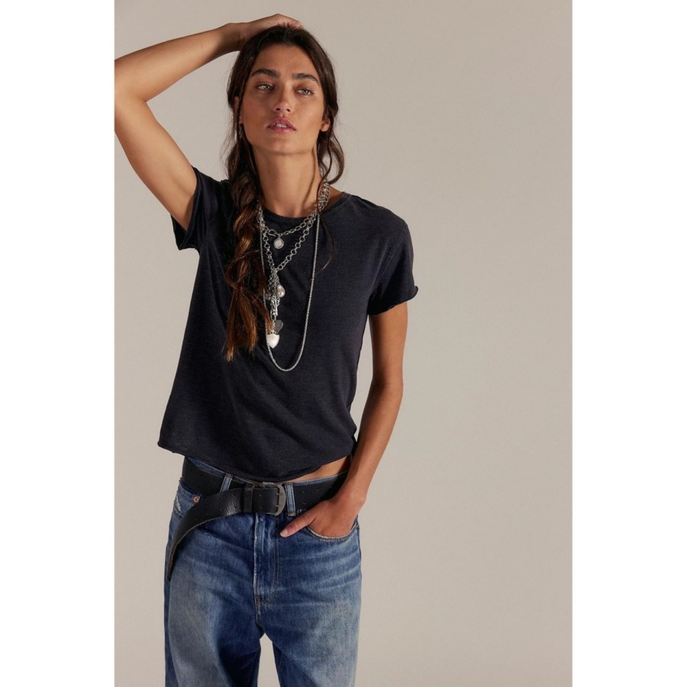 Free People We The Free Heritage Tee Washed Black Short Sleeve Crew - sall